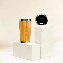 Kaffekrus i rustfrit stål med bambusfinish – 490 ml