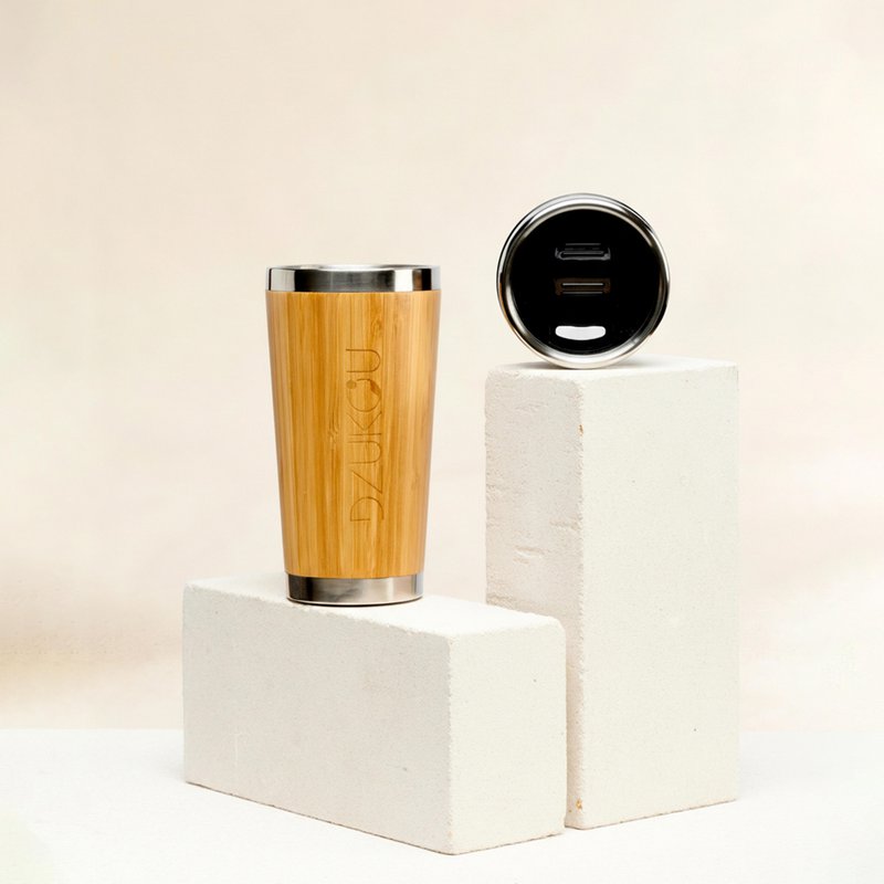Kaffekrus i rustfrit stål med bambusfinish – 490 ml
