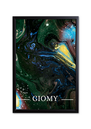 Colorful abstract poster print featuring a vibrant, textured design with shades of green, blue, and orange. The poster is titled "GIOMY" and would be suitable for home or office decor.