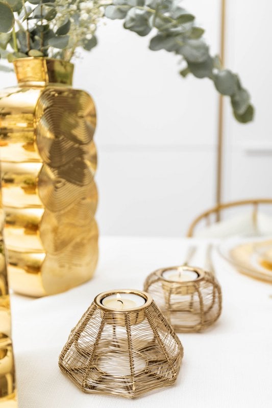 Conical candlestick gilded wire 11x11x6cm