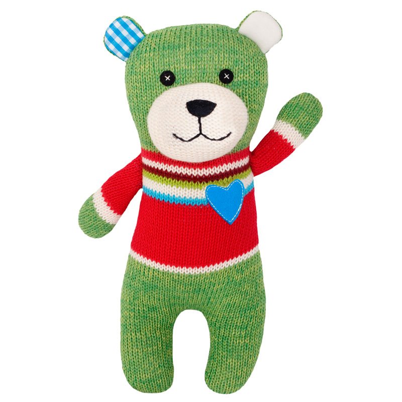 Orsetto di peluche lavorato a maglia verde/rosso