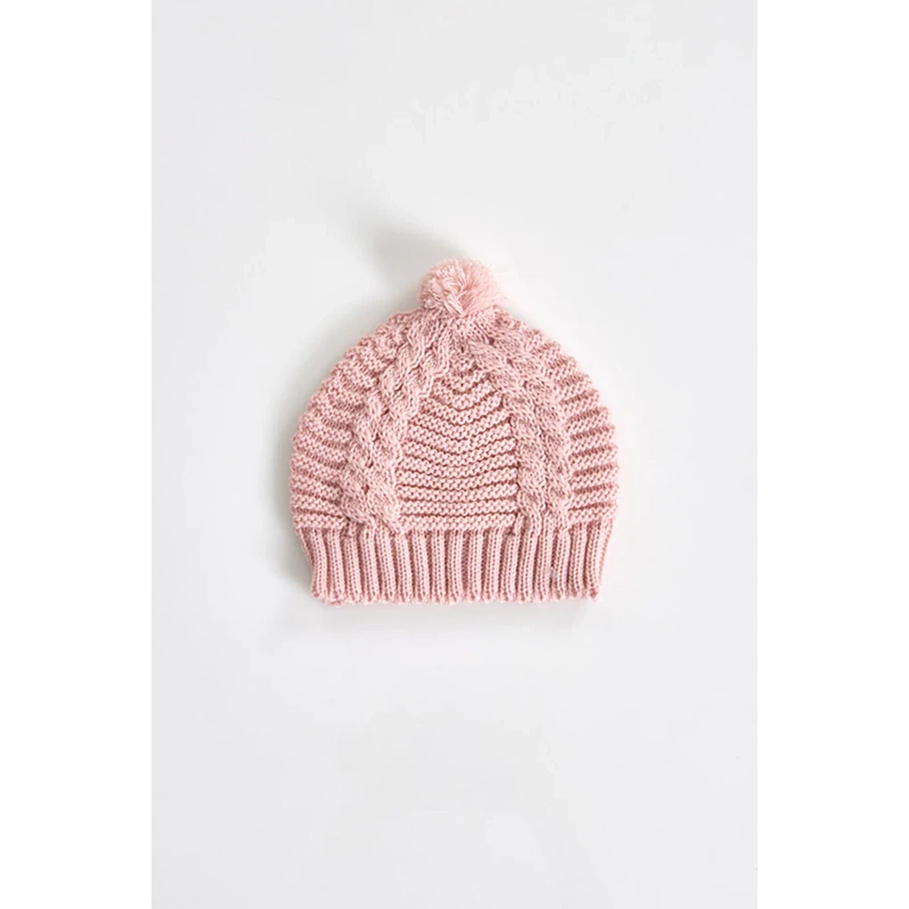 Gorro de Punto para Bebé con Pompón, Tono Rosa