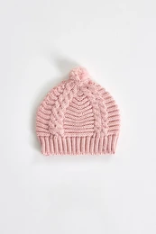 Gorro de Punto para Bebé con Pompón, Tono Rosa