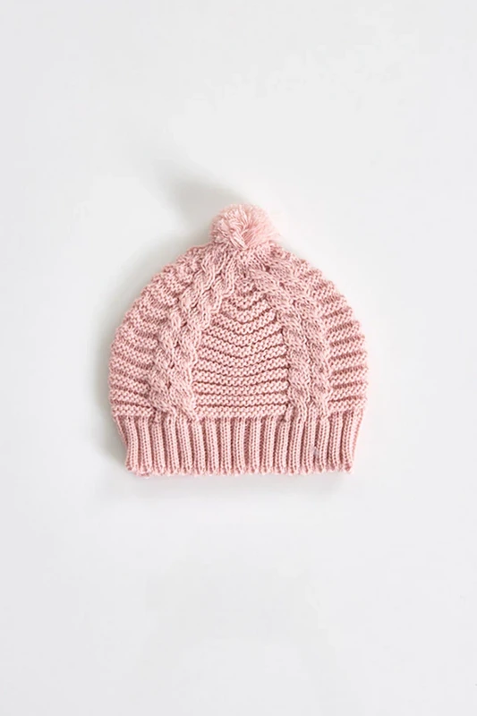 Gorro de Punto para Bebé con Pompón, Tono Rosa