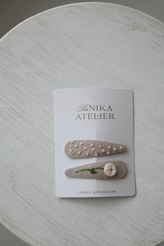 Barrettes beige rose + pois