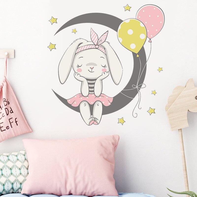 Rabbit sitting on the moon girls bedroom wall sticker