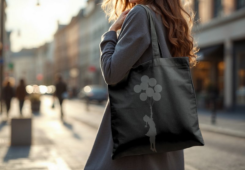 Borsa tote/borsa da strada Graffiti di Banksy - Ragazza con palloncini volanti