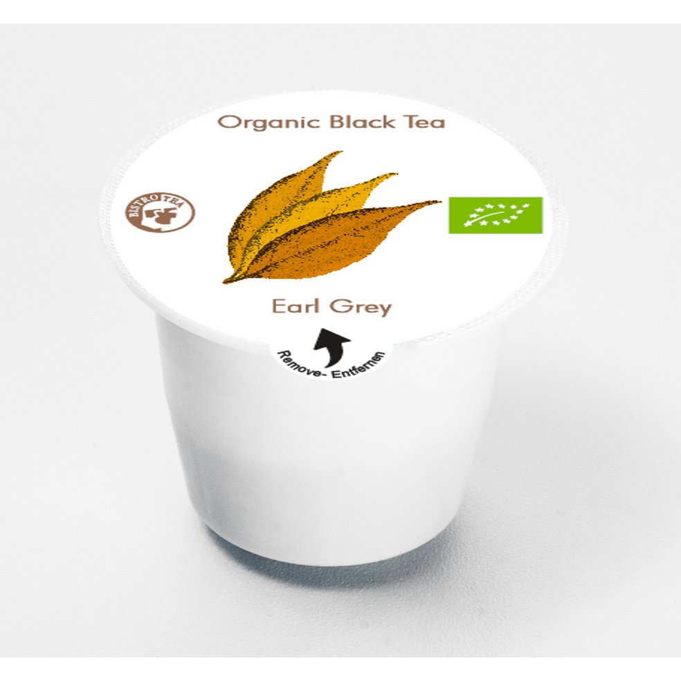 pudełka zawierające 50 kapsułek z organiczną czarną herbatą Earl Grey kompatybilnych z ekspresami Nespresso®