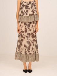 Bouquet Brown Flower Print Midi Skirt