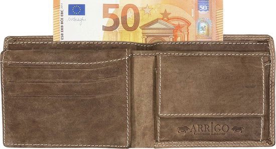 Arrigo men's wallet in Billfold model of cognac-colored buffalo leather