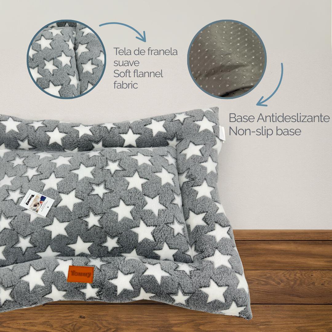 Yommy Dog Bed in 3 Sizes (M,LXL) – Grey Stars and Bones Design Pet Bed | Soft, Non-Slip, Durable, and Washable Indoor Dog Bed for Comfortable Rest