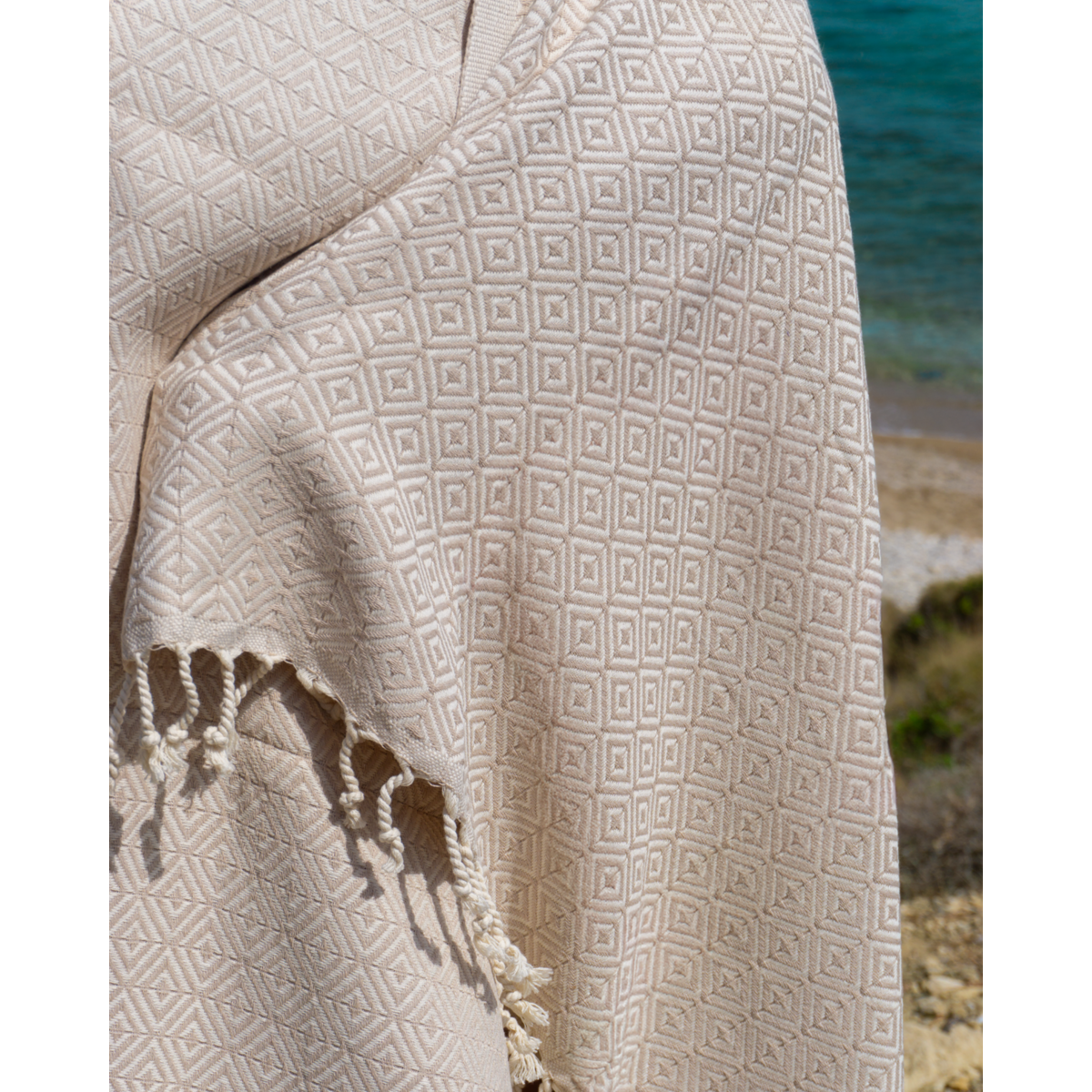 ELA Katoenen Hammam Strandlaken – Sneldrogend & Lichtgewicht – Beige - 180x100 cm