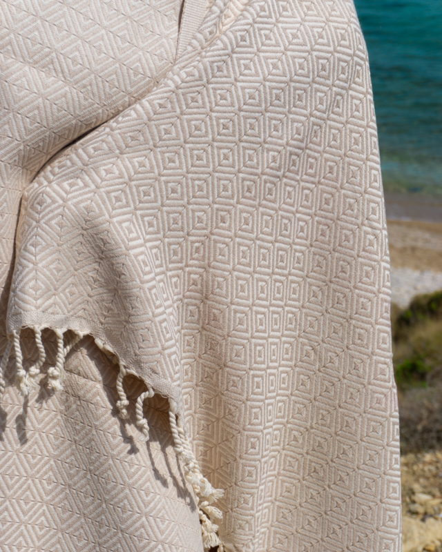 ELA Katoenen Hammam Strandlaken – Sneldrogend & Lichtgewicht – Beige - 180x100 cm