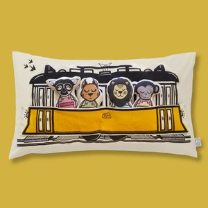 Interactive Organic Cotton Cushion Cover - Old tram