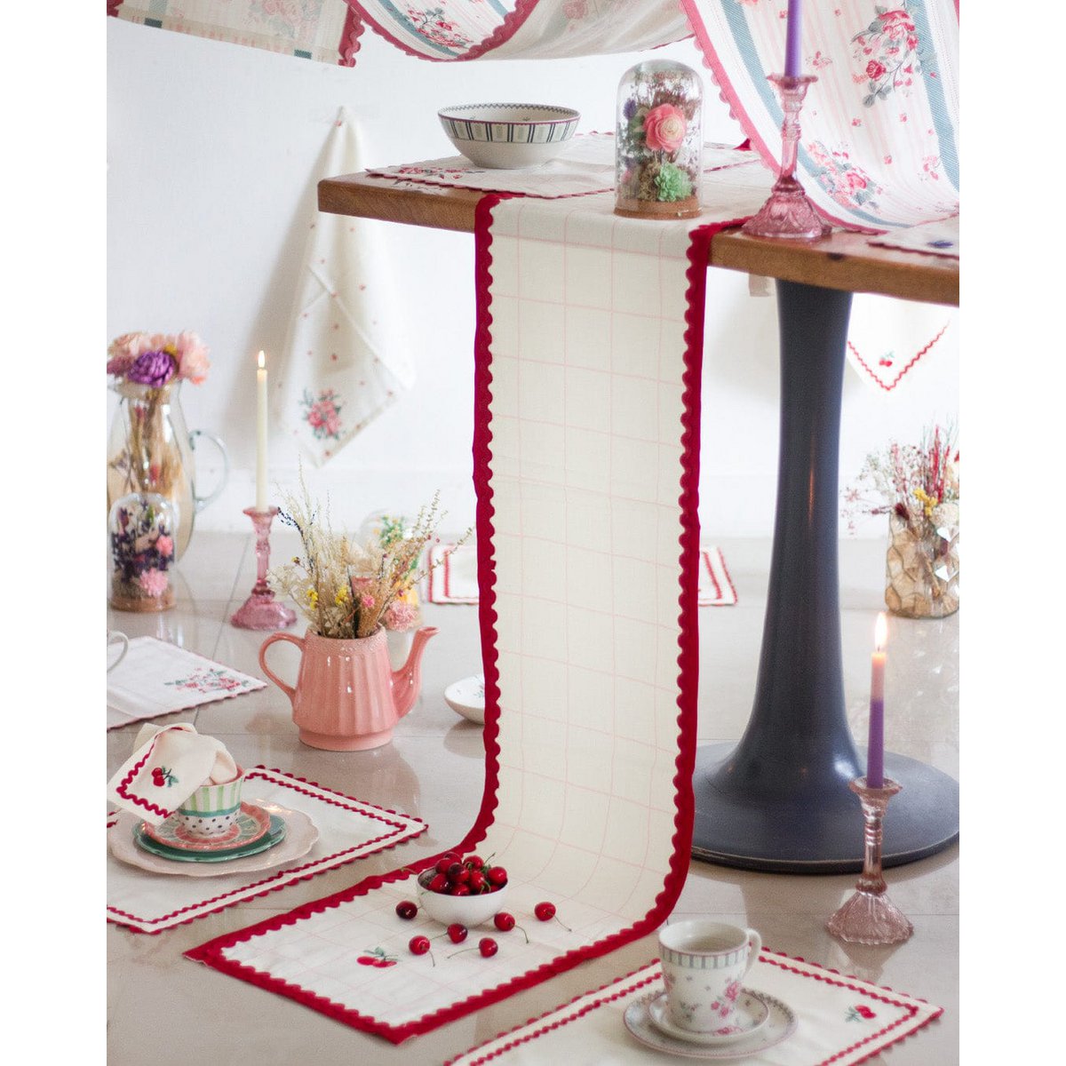 Cherry Crush Embroidered Runner