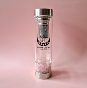 Glazen Drinkfles Met Filter Edelsteen Waterfles Rozenkwarts – 400 ml