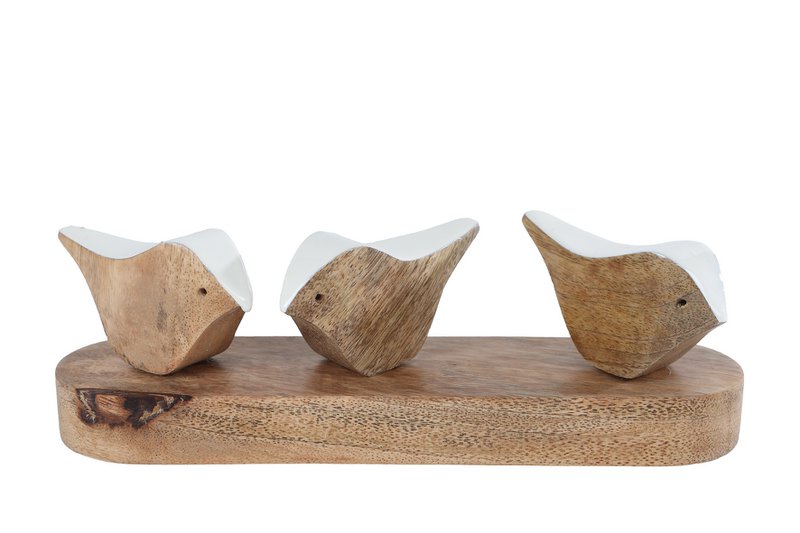 Sculptuur 3 birds mango 22x5x6cm