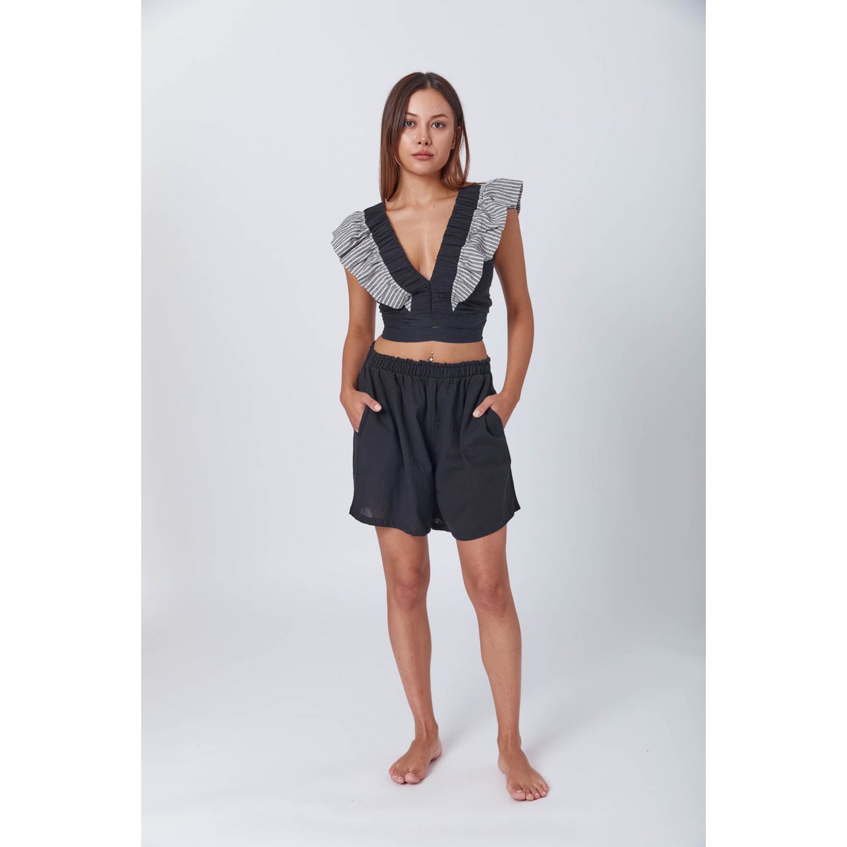 Boho con rubor negro de lino negro