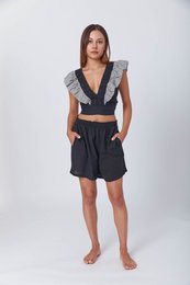 Boho con rubor negro de lino negro