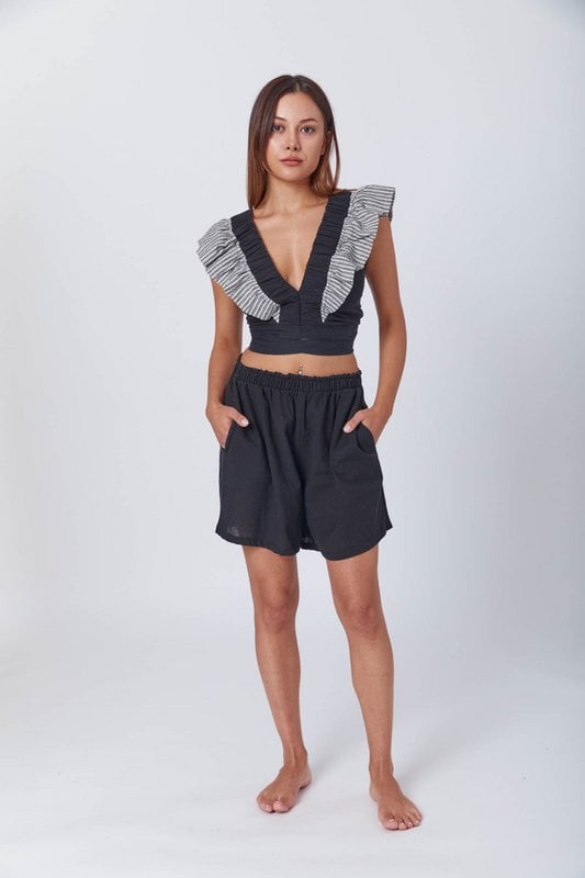 Boho con rubor negro de lino negro