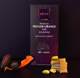 Biologische premium pistache-sinaasappelchocolade