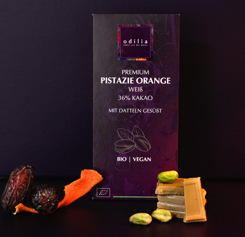 Biologische premium pistache-sinaasappelchocolade
