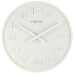  Round wall clock, light wood finish, minimalist white numbers, modern Scandinavian style timepiece