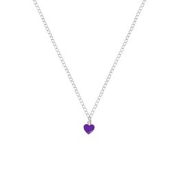  A delicate silver necklace with a small purple heart-shaped pendant, inspired by playing cards and the Queen of Hearts.