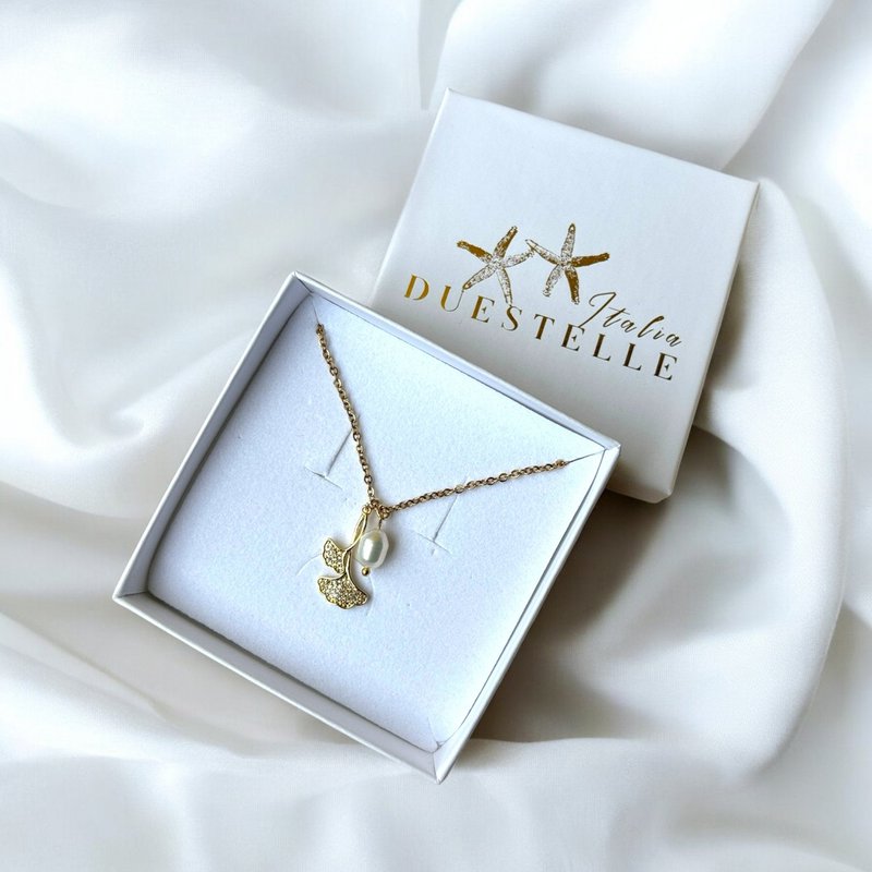Ginkgo Pearl Drop – Ginkgo Leaf Halskæde med perle