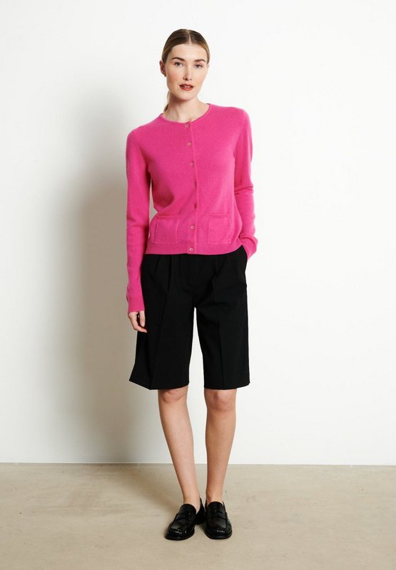LILLY 4 Cardigan aderente girocollo in cashmere di colore rosa indiano