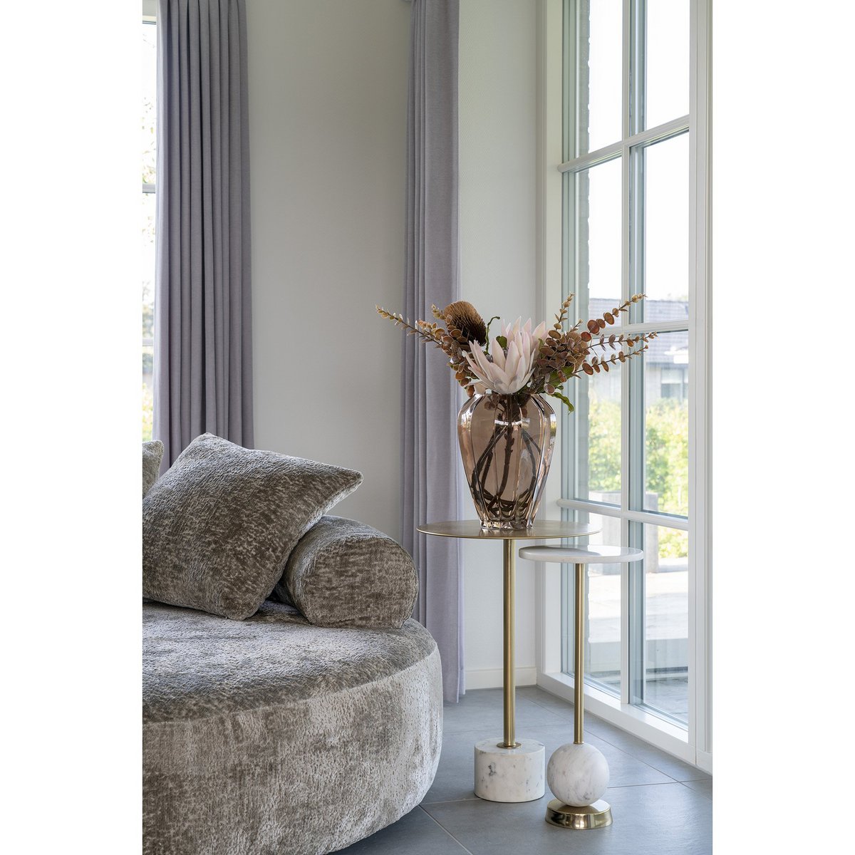 Cairo Daybed - Daybed with 2 pillows in chenille, round, natural, HN1251