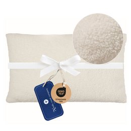 Decorative ivory-colored cushion with a soft, plush teddy bear texture. Measures 30x50 cm. Suitable for use as a pillow or accent piece in living rooms, bedrooms, or other indoor spaces.