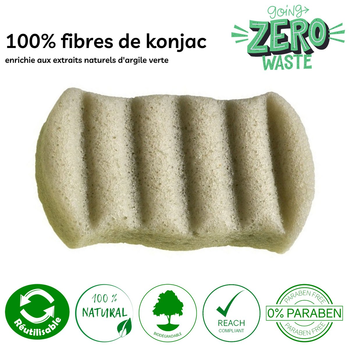 Zero Waste Sponge KONJAC XL Body with Green Clay