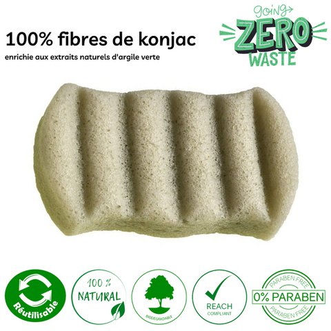 Zero Waste Schwamm KONJAC XL Körper mit grünem Ton