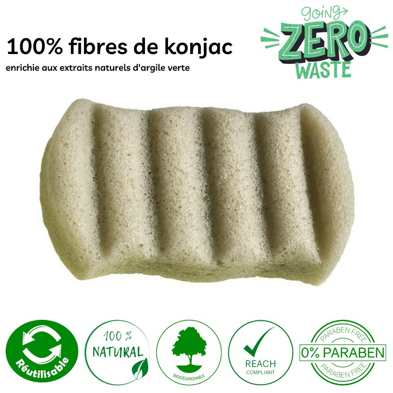 Zero Waste Sponge KONJAC XL Body with Green Clay