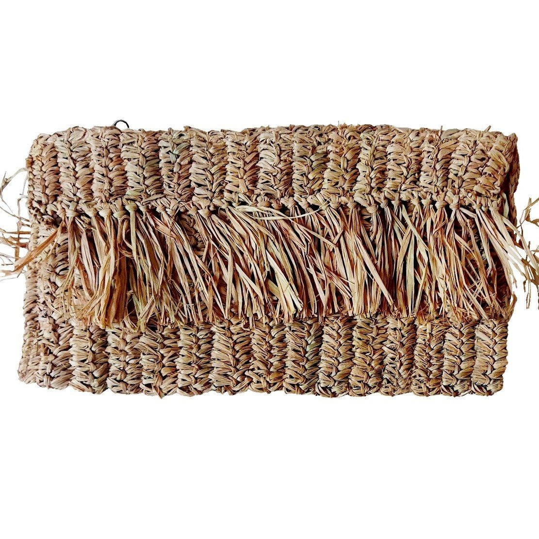 Donker beige Jemen etui in raffia met franje