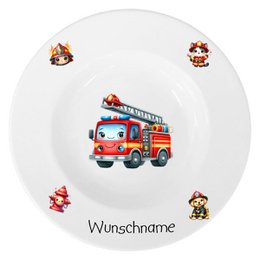 Suppenteller Kid's fire brigade with or without a desired name
