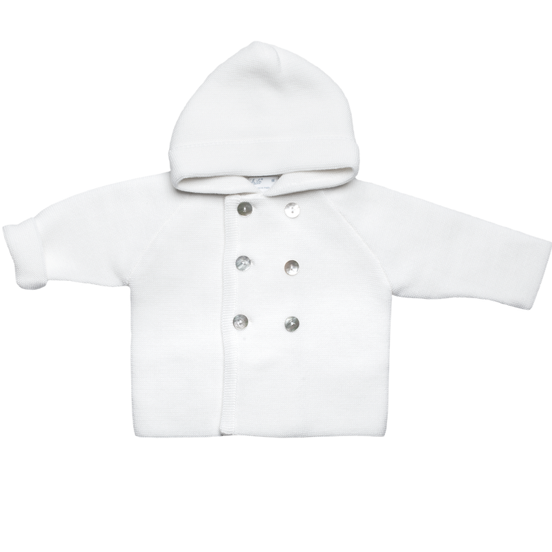 Manteau à capuche en laine blanc composé à 100% de laine mérinos la plus fine