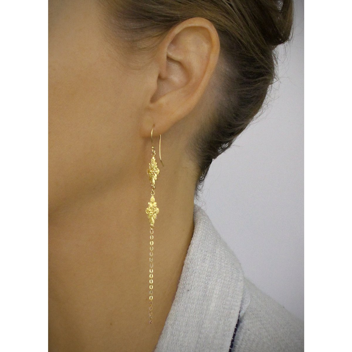 Long-length 18K gold plated double link earrings