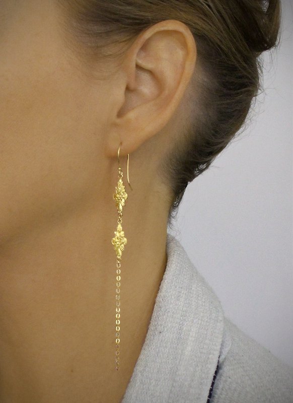 Long-length 18K gold plated double link earrings