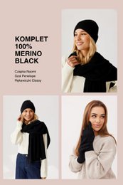 3-piece set (hat + scarf + gloves) 100% merino wool BLACK