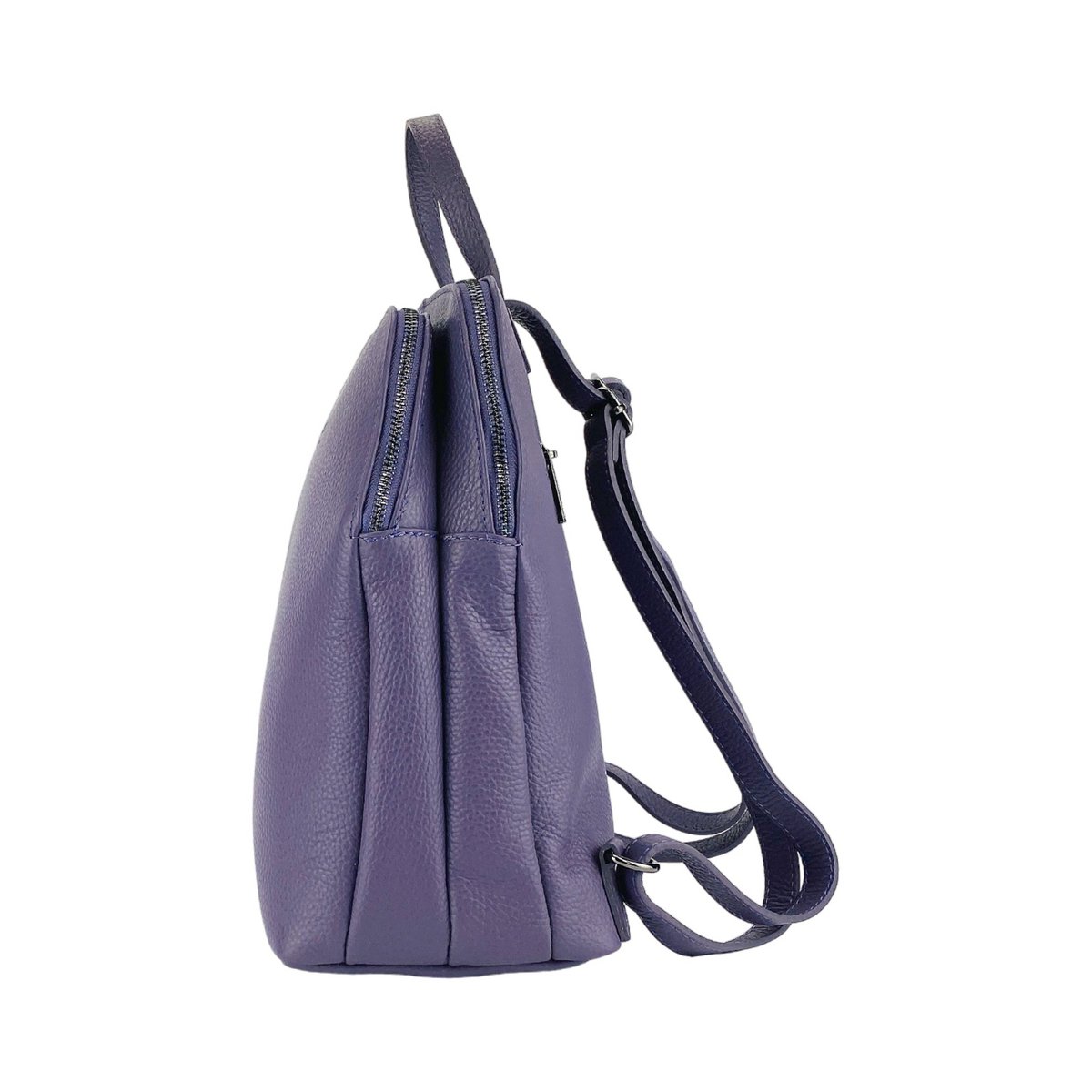 RB1018Y | Echt leren damesrugzak met dubbel compartiment, gemaakt in Italië, met verstelbare schouderbanden. Gunmetal metalen accessoires - Paarse kleur - Afmetingen: 26 x 30 x 14,5 cm
