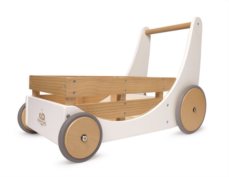 Kinderfeets Chariot de rangement et déambulateur en bois 2 en 1 - Blanc