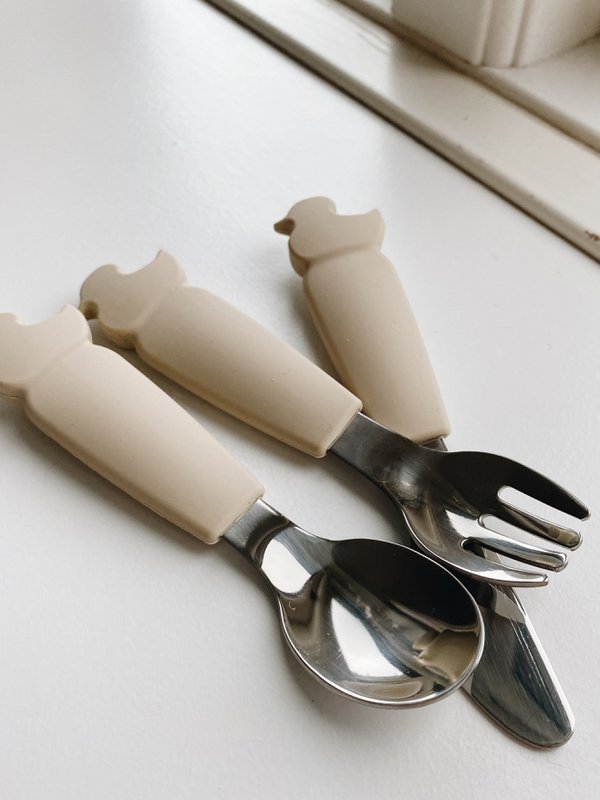 Silicone Stainless Steel Cutlery Set - Oyster Beige