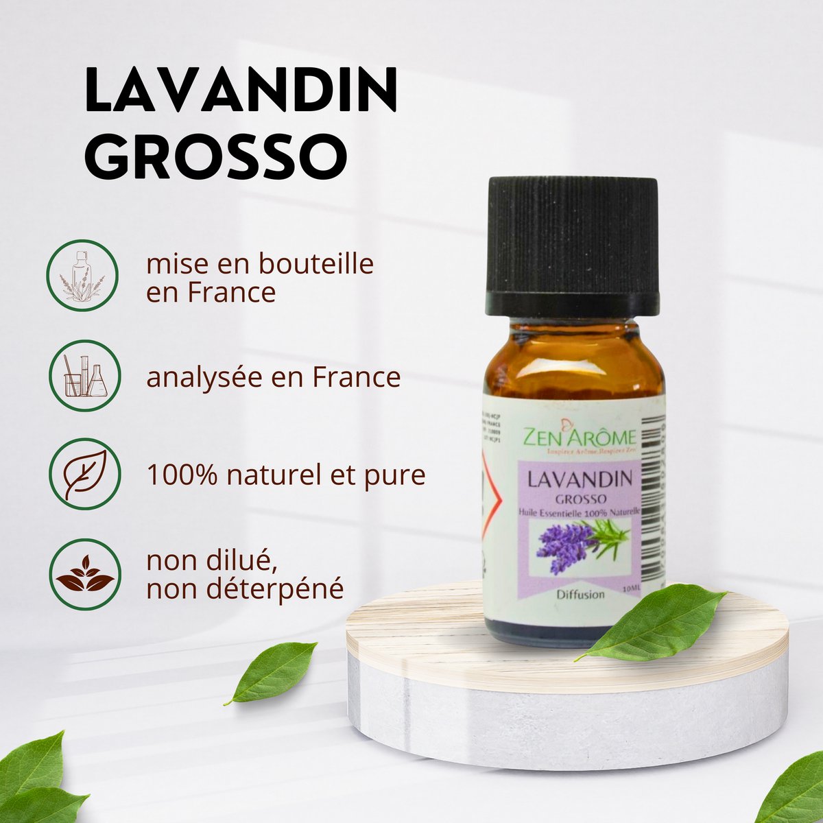 Essential Oil - Lavandin Grosso - 10 ml - Use for Diffusion - Packaged in France