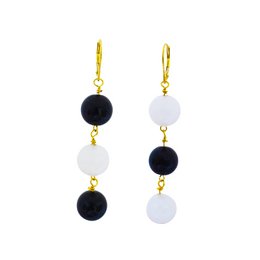 Ágata blanca y ónix negro Vermeil de oro amarillo, aretes de oro de 9k o 18k, joyería llamativa audaz y hermosa, aretes de oro vermeil, colección Bloom | por nlanlaVictory