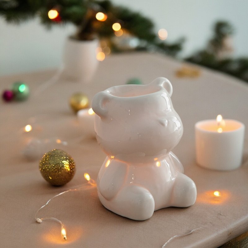 Parfumbrander uit de serie Céramy – Teddy – Gelakte keramische kaarsenhouder – Verspreiding van geurende was, etherische oliën – Decoratief cadeau-idee