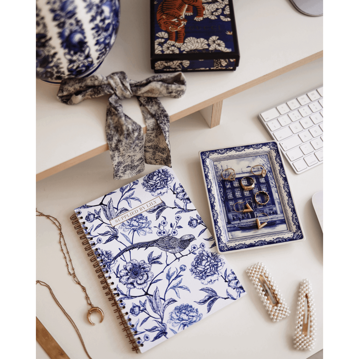 A5 Spiral Notebook in Luxurious Toile de Jouy