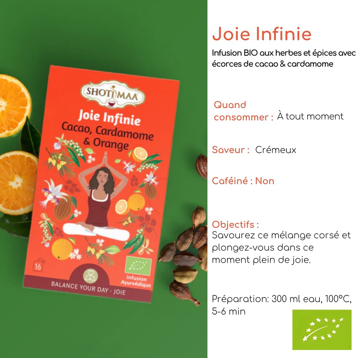 Joie Harmonie Bio-Kräutertee – beruhigender natürlicher Aufguss – warmer und köstlicher koffeinfreier Aufguss mit Kakao, Orange