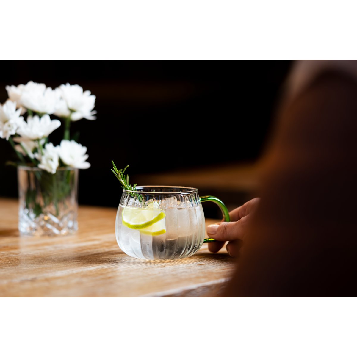 SET de 2 verre mono paroi anse verte 350ml TULIP 1197